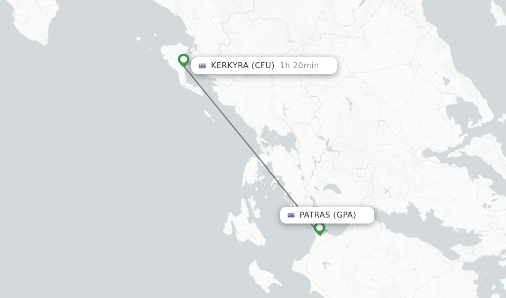Flights from Kerkyra to Patras route map