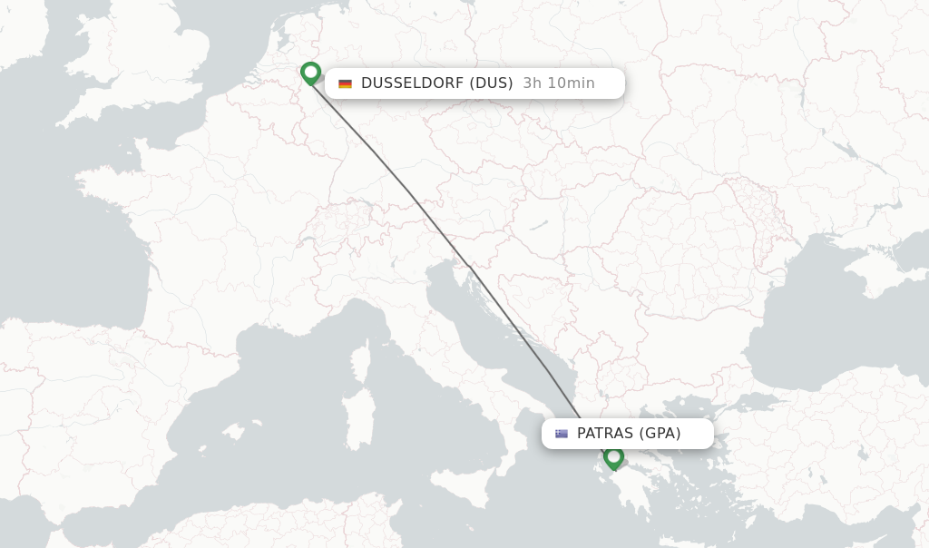 Flights from Patras to Dusseldorf route map