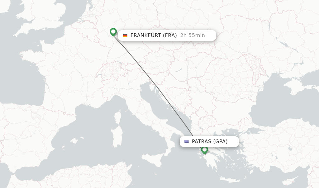 Flights from Patras to Frankfurt route map