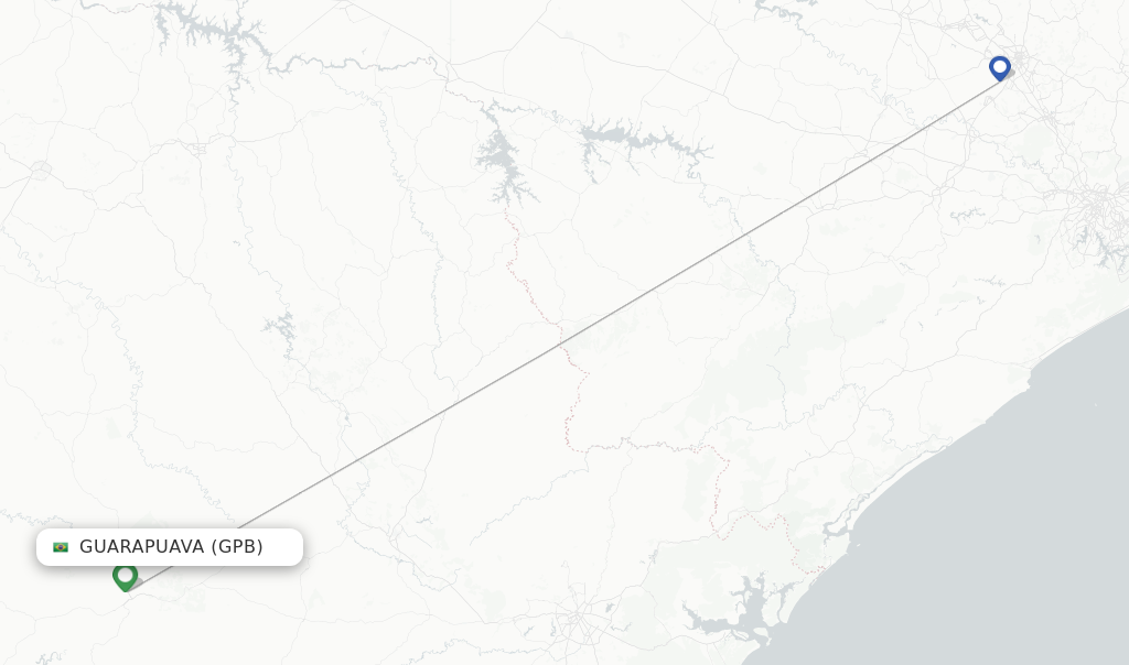 Route map with flights from Guarapuava with Azul