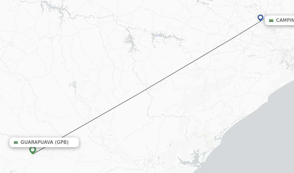 Flights from Guarapuava to Campinas route map