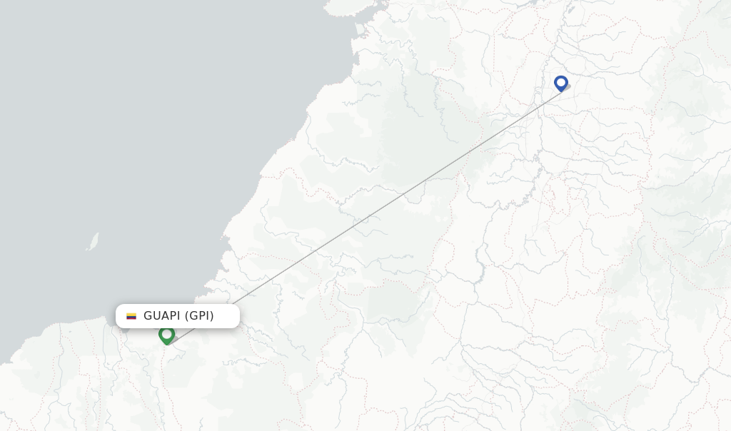 Route map with flights from Guapi with SATENA