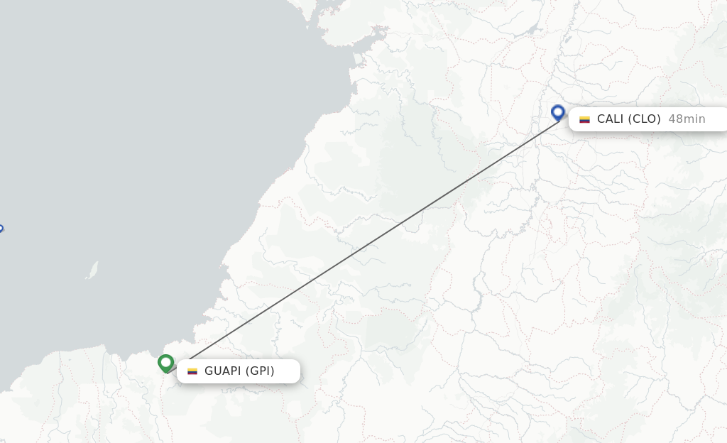 Flights from Guapi to Cali route map