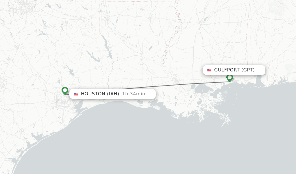 Flights from Gulfport to Houston route map