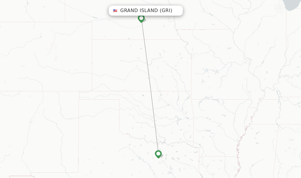 Route map with flights from Grand Island with American Airlines