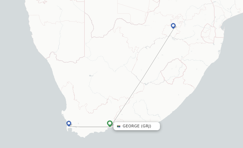 Route map with flights from George with Airlink (South Africa)