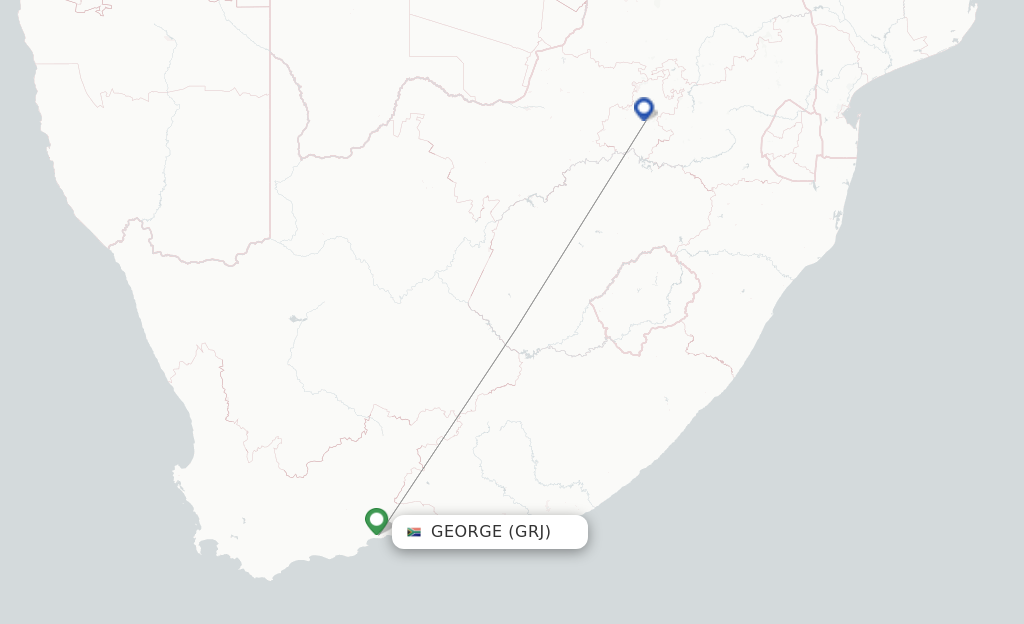 Route map with flights from George with Safair
