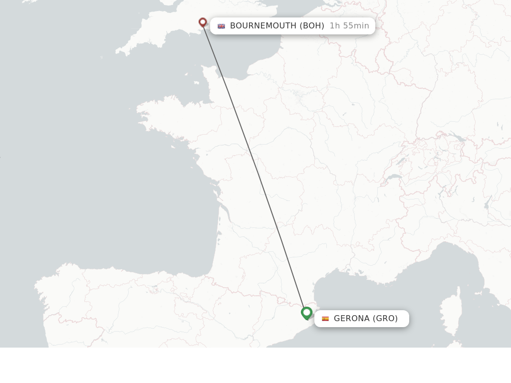 Flights from Gerona to Bournemouth route map