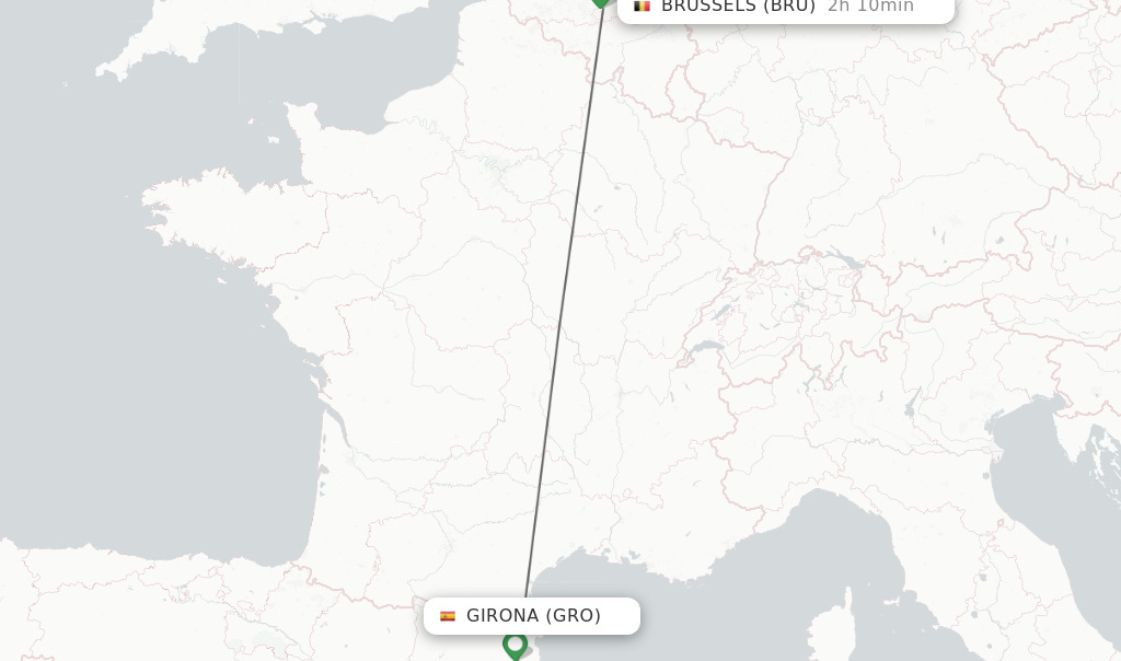 Flights from Girona to Brussels route map