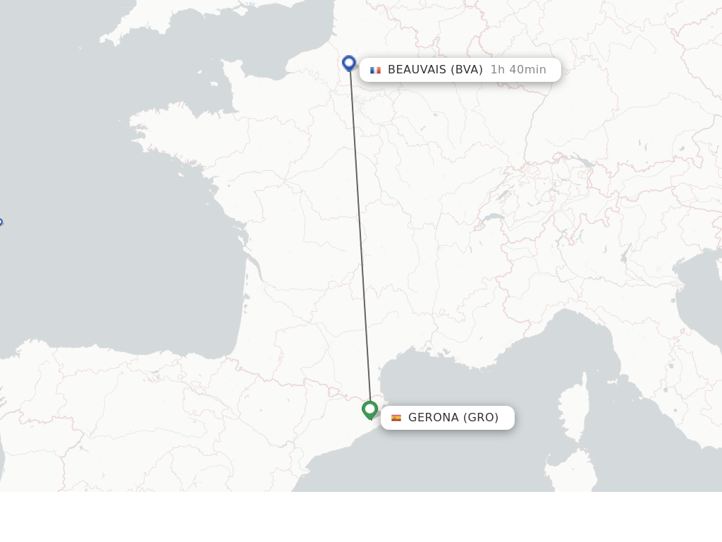 Flights from Gerona to Beauvais route map