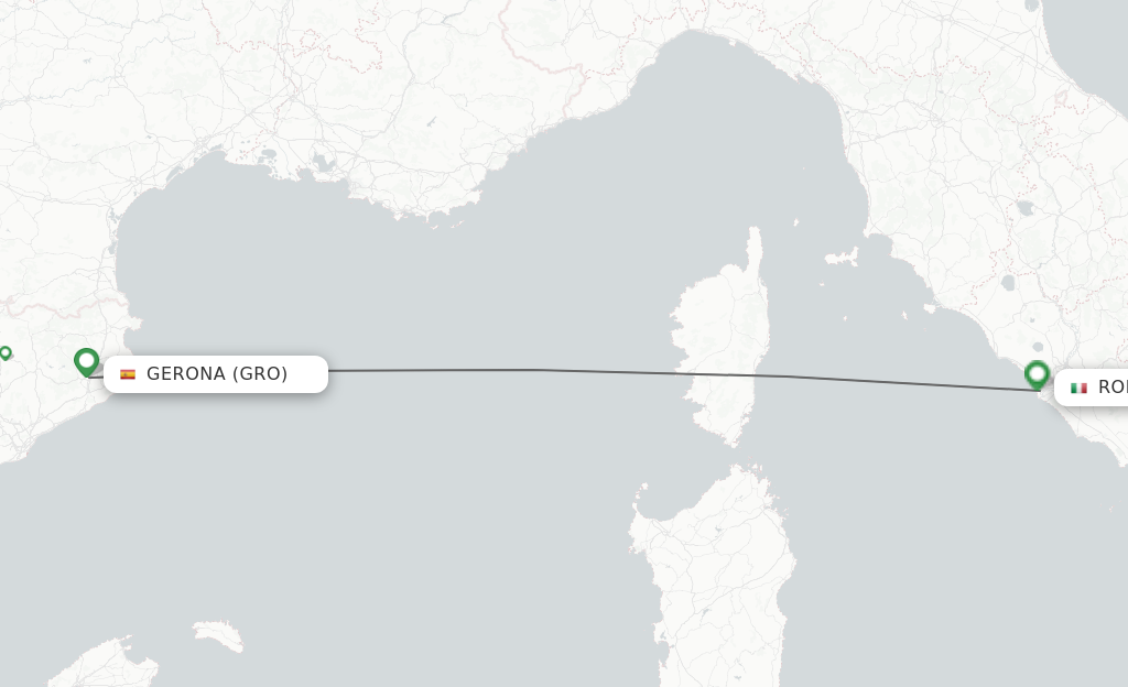 Flights from Girona to Rome route map