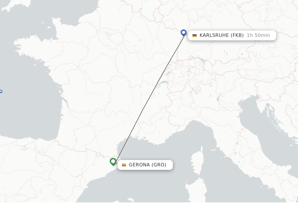 Flights from Gerona to Karlsruhe route map