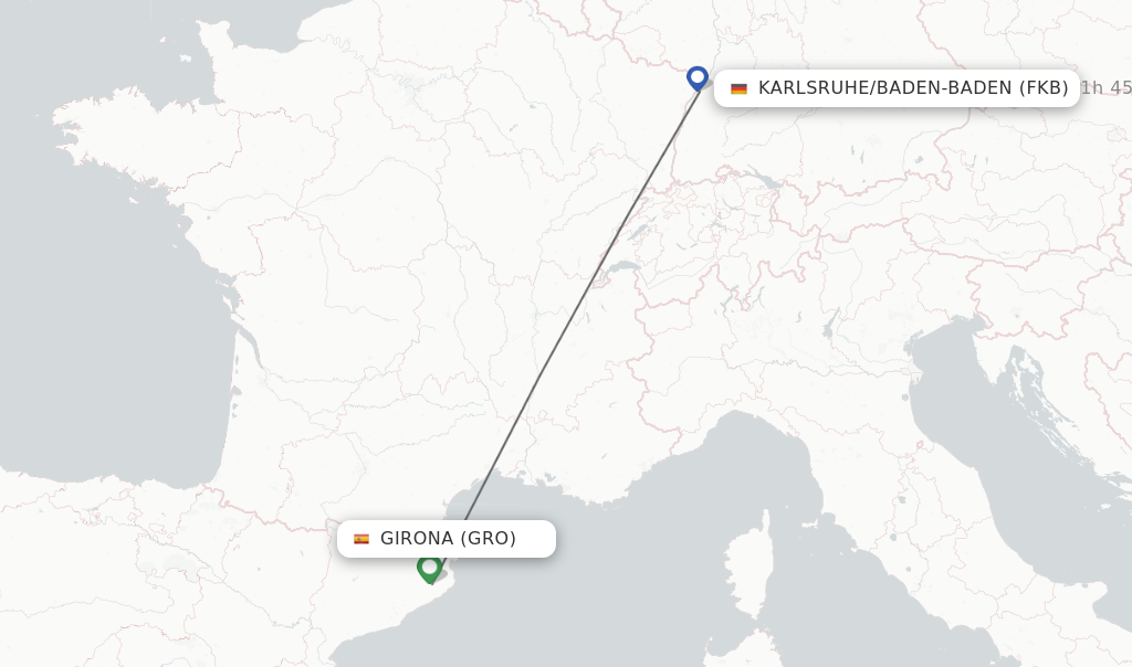 Flights from Girona to Karlsruhe/Baden-Baden route map