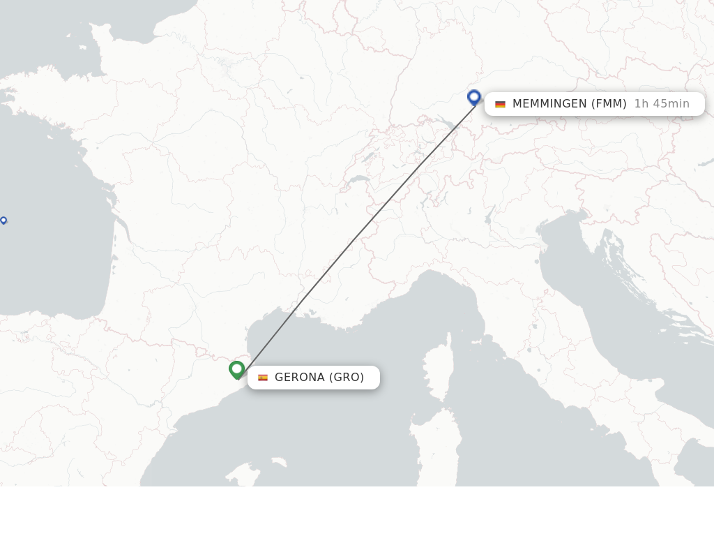 Flights from Gerona to Memmingen route map