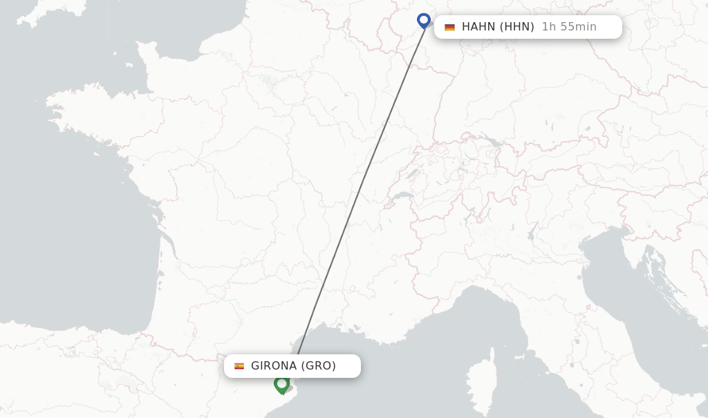 Flights from Girona to Hahn route map