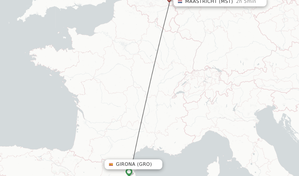 Flights from Girona to Maastricht route map