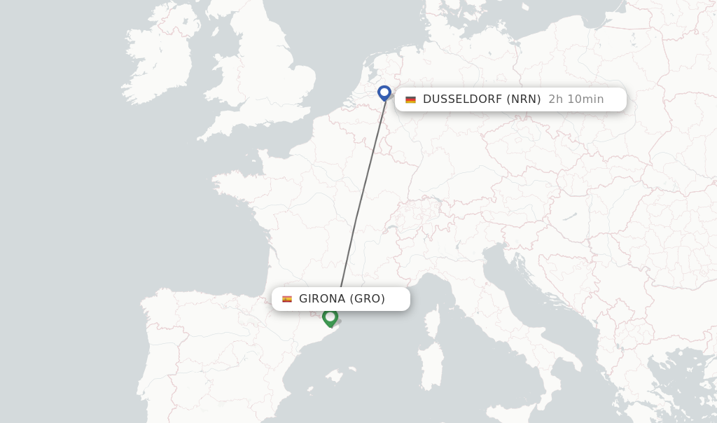 Flights from Girona to Dusseldorf route map