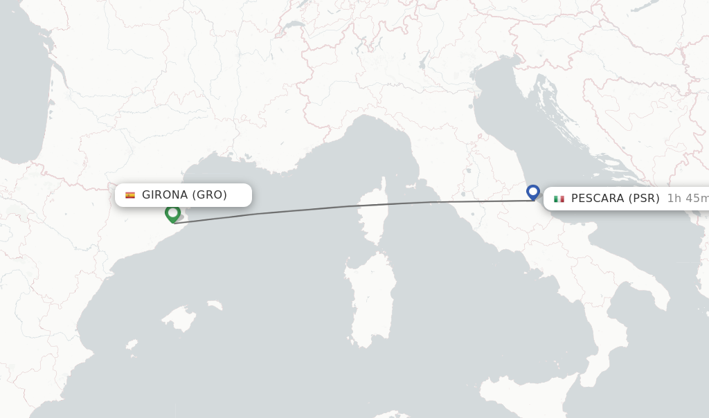 Flights from Girona to Pescara route map