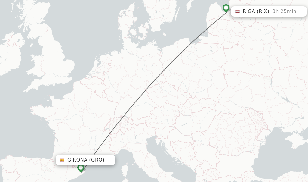 Flights from Girona to Riga route map