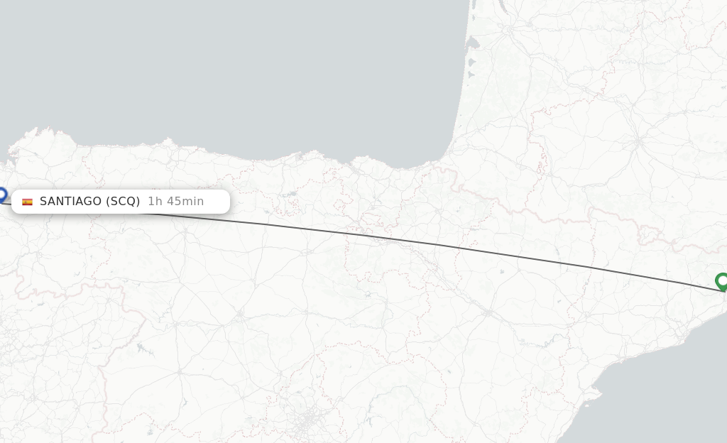 Flights from Girona to Santiago De Compostela route map