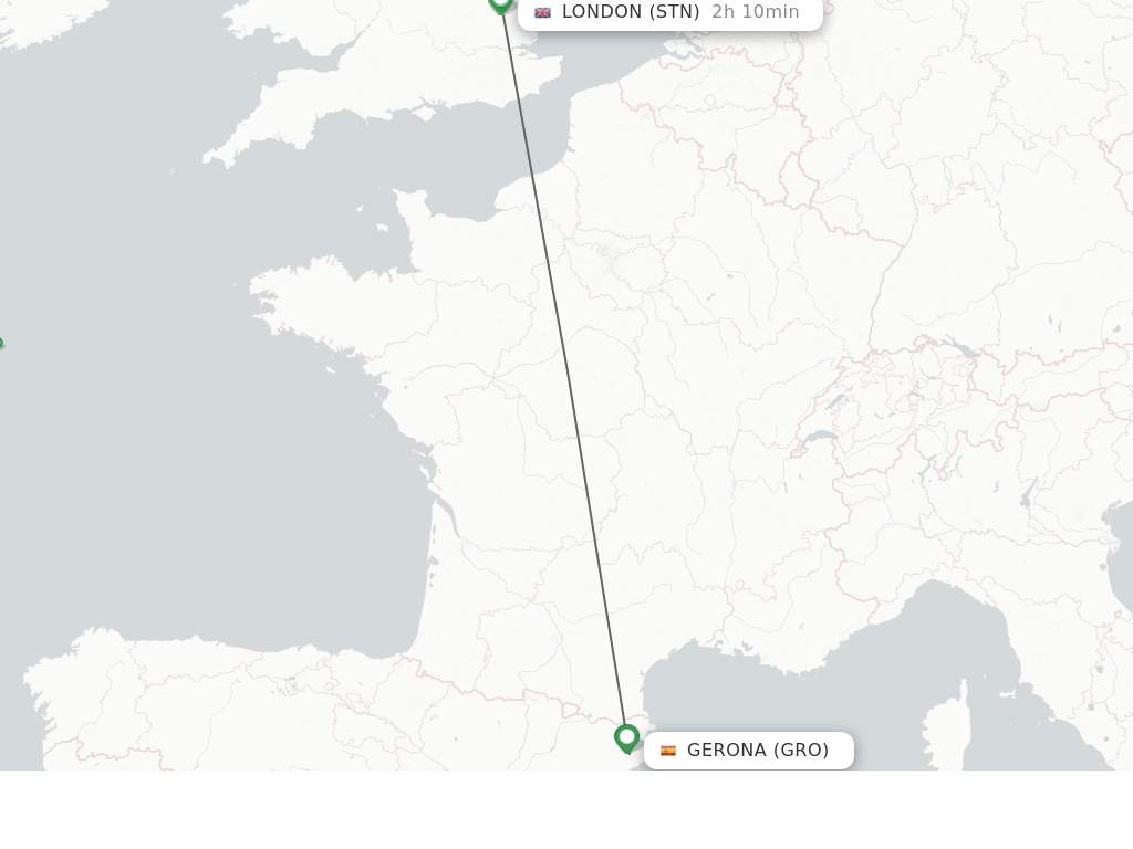 Flights from Gerona to London route map