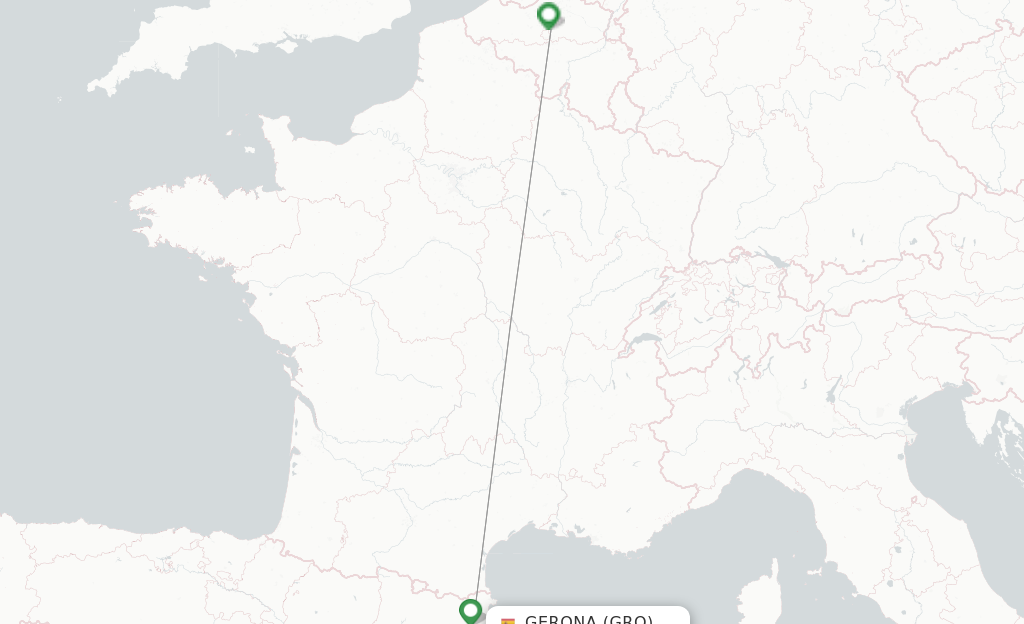 Route map with flights from Gerona with TUI Airlines Belgium