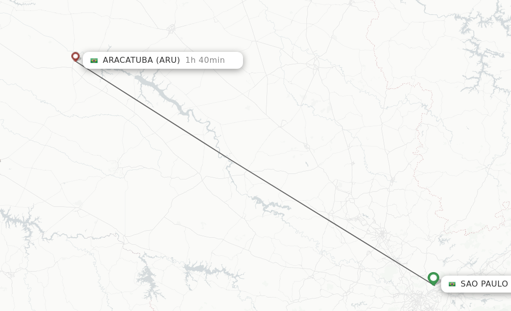 Flights from Sao Paulo to Aracatuba route map