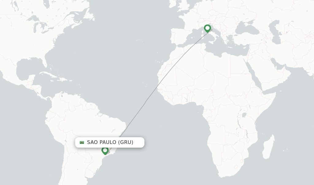 Route map with flights from Sao Paulo with ITA Airways