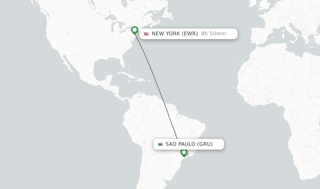 Flights from Sao Paulo to New York route map