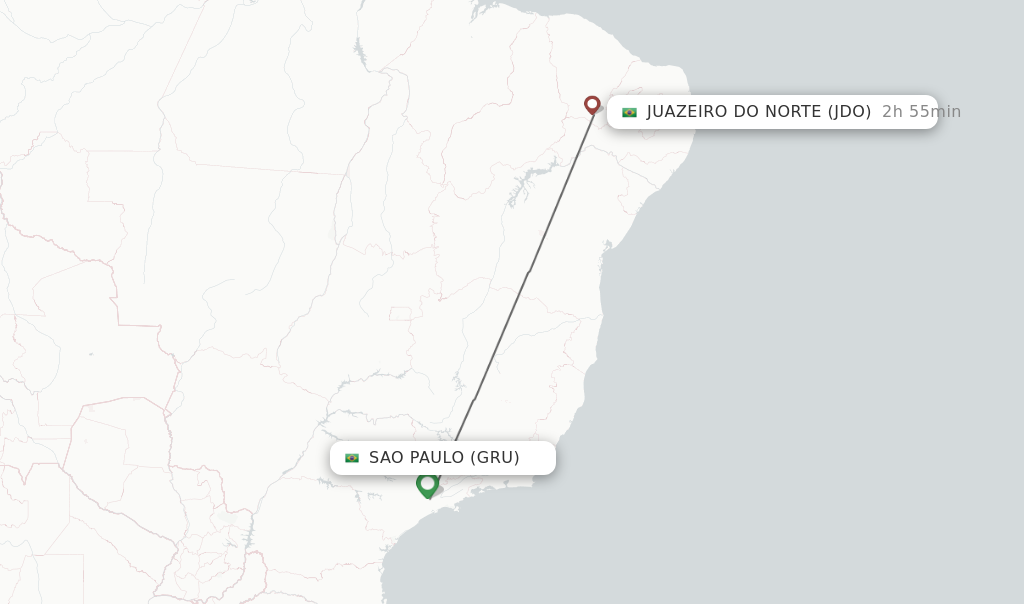 Flights from Sao Paulo to Juazeiro Do Norte route map