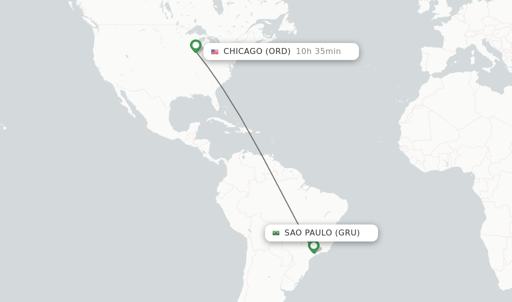 Flights from Sao Paulo to Chicago route map