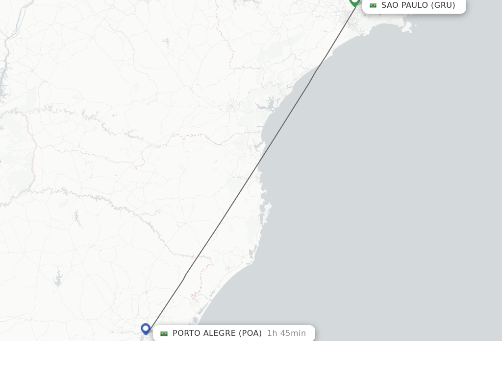 Flights from Sao Paulo to Porto Alegre route map