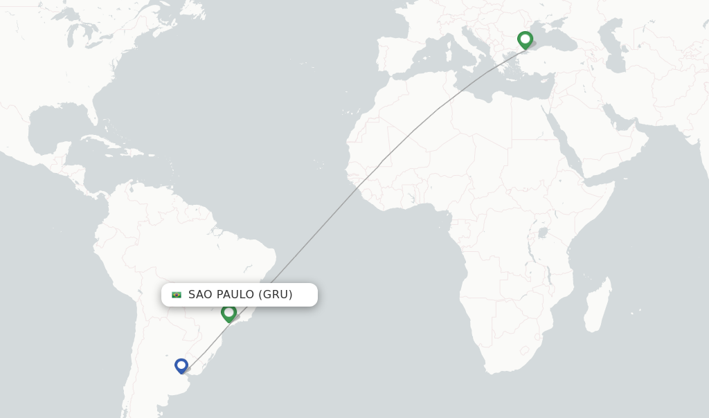 Route map with flights from Sao Paulo with Turkish Airlines