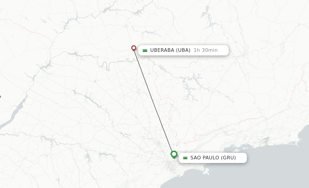 Flights from Sao Paulo to Uberaba route map