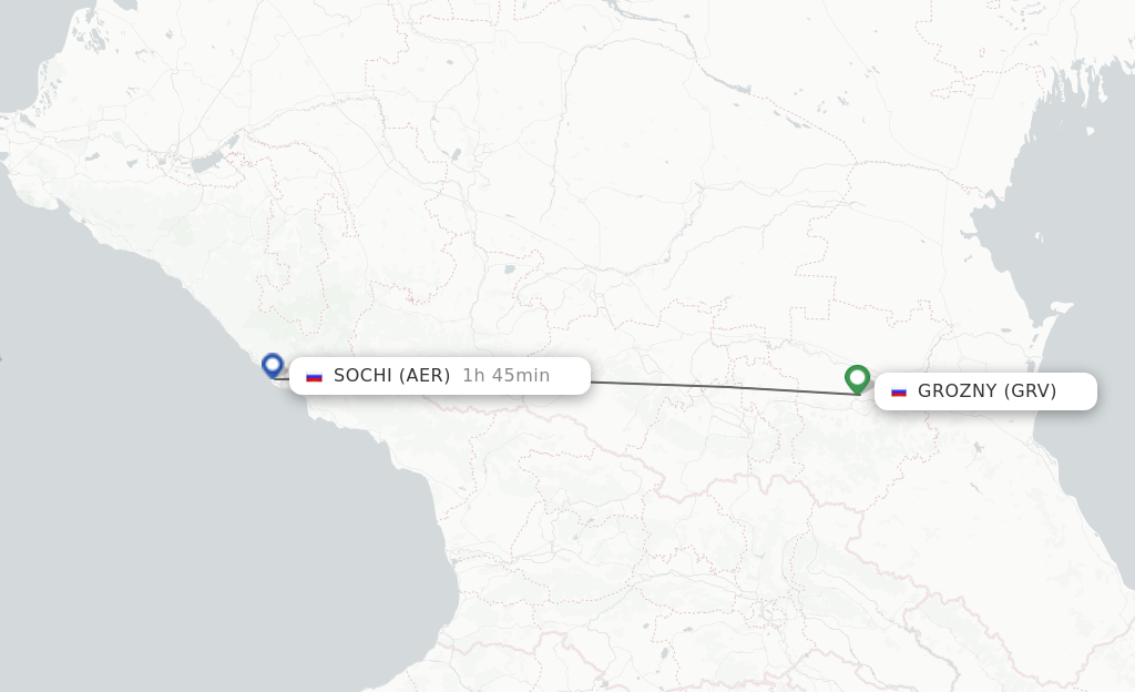 Flights from Groznyy to Adler/Sochi route map