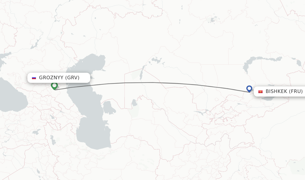 Flights from Groznyy to Bishkek route map