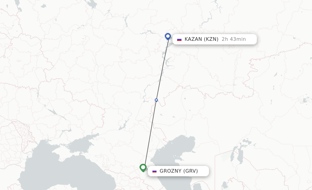 Flights from Groznyy to Kazan route map
