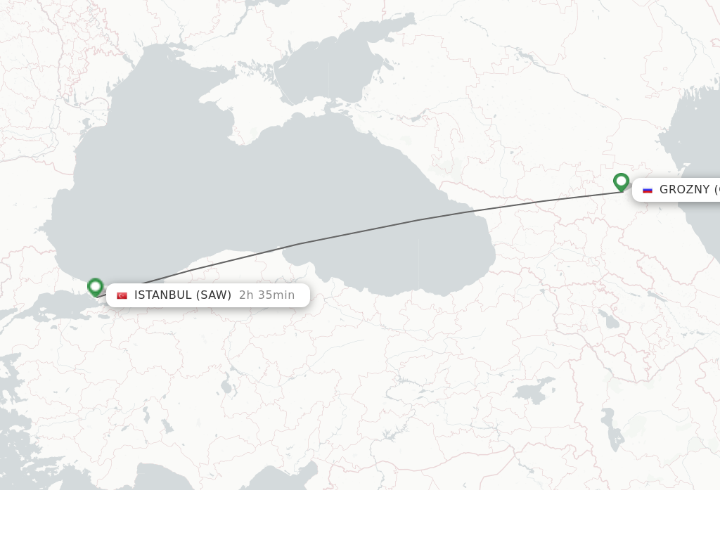 Flights from Groznyy to Istanbul route map