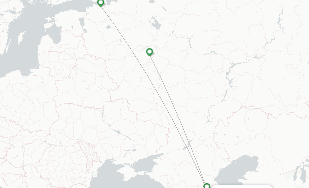 Route map with flights from Groznyy with Aeroflot