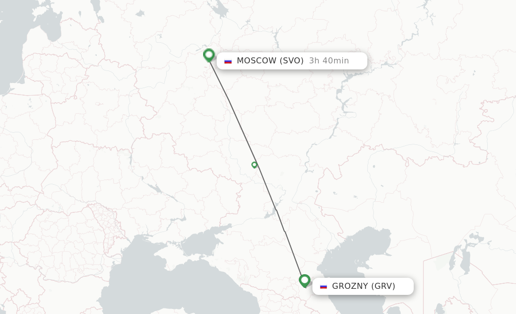 Flights from Groznyy to Moscow route map