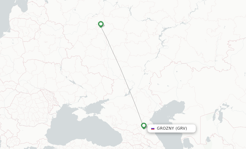 Route map with flights from Groznyy with Ural Airlines
