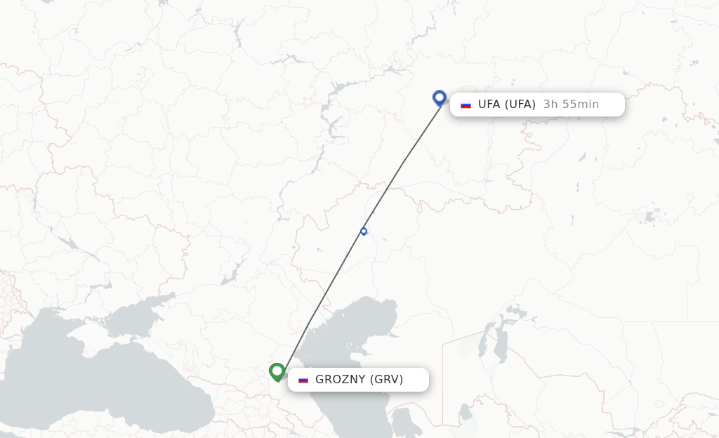 Flights from Groznyy to Ufa route map