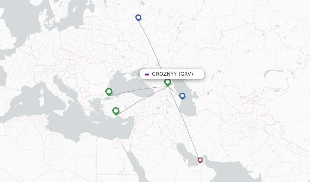 Route map with flights from Groznyy with UTair