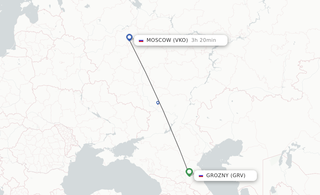 Flights from Groznyy to Moscow route map