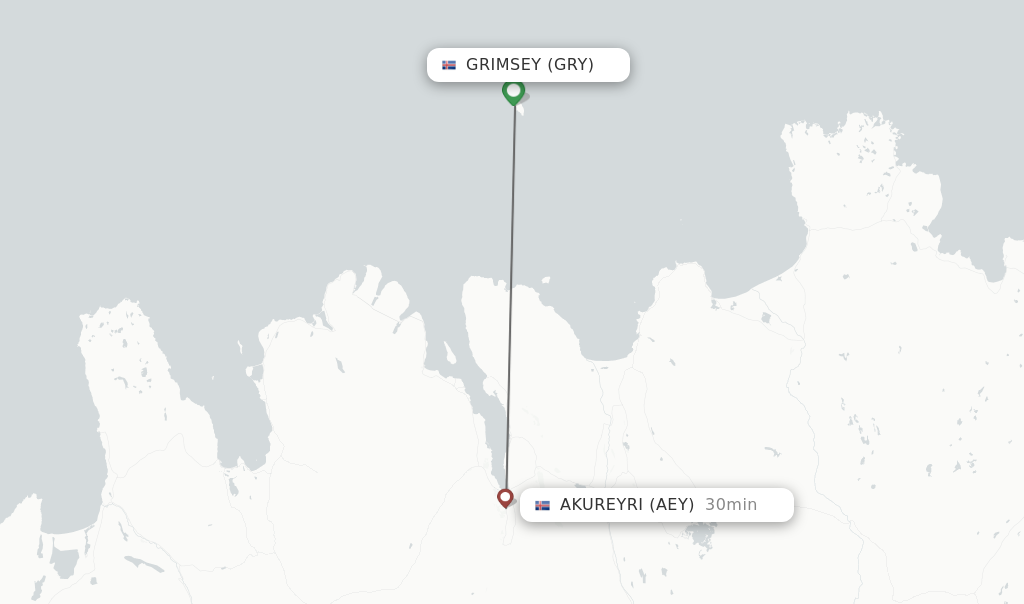 Flights from Grimsey to Akureyri route map