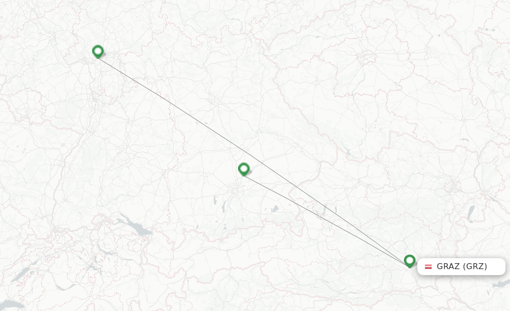 Route map with flights from Graz with Air Dolomiti