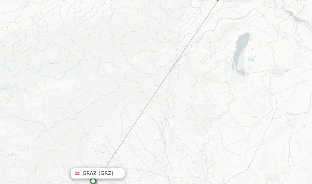 Route map with flights from Graz with Austrian