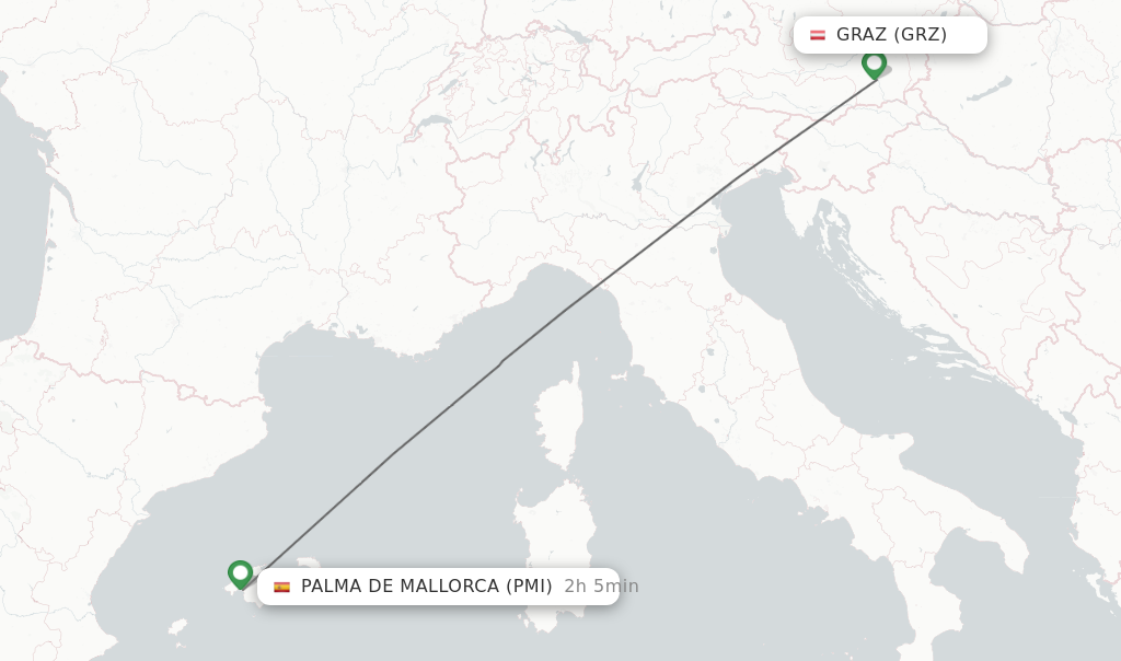 Flights from Graz to Palma de Mallorca route map