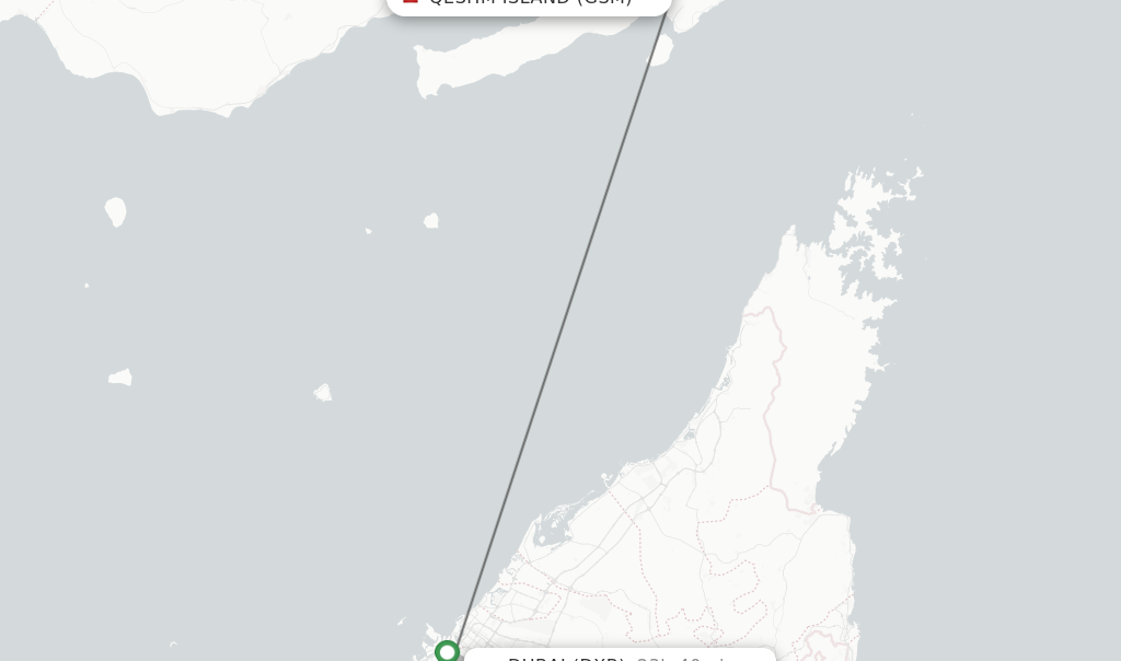 Flights from Qeshm Island to Dubai route map
