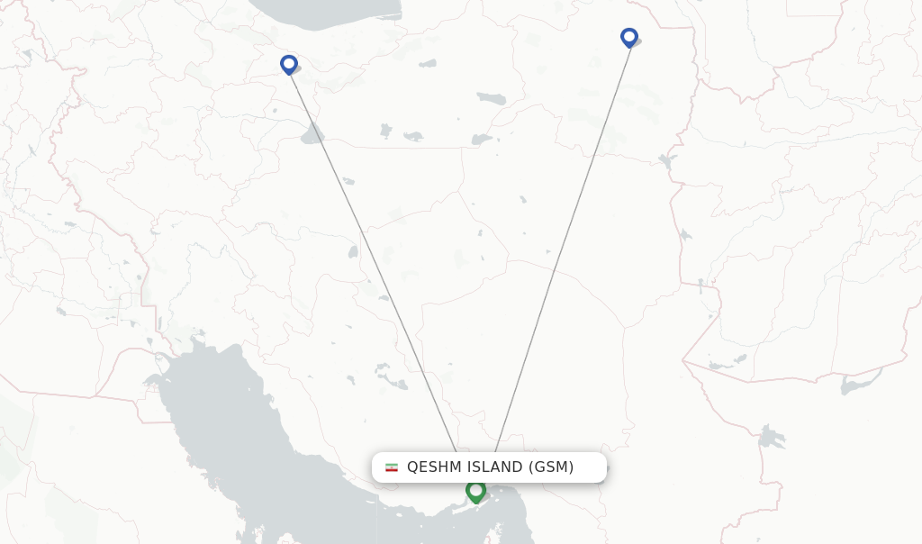 Flights from Tabriz to Qeshm Island route map